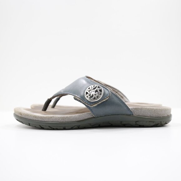 Alegria Molly Blue Leather Paint Splash Lightweight Flat Thong Sandals - 8/EU 38 - Picture 1 of 7